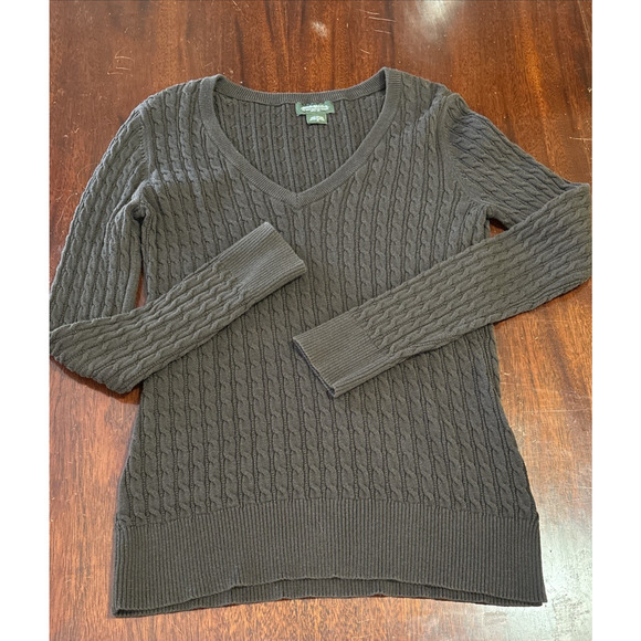Eddie Bauer Brown Cable Knit V-Neck Sweater M Y2K Preppy Retro Classic Cotton - Picture 7 of 7